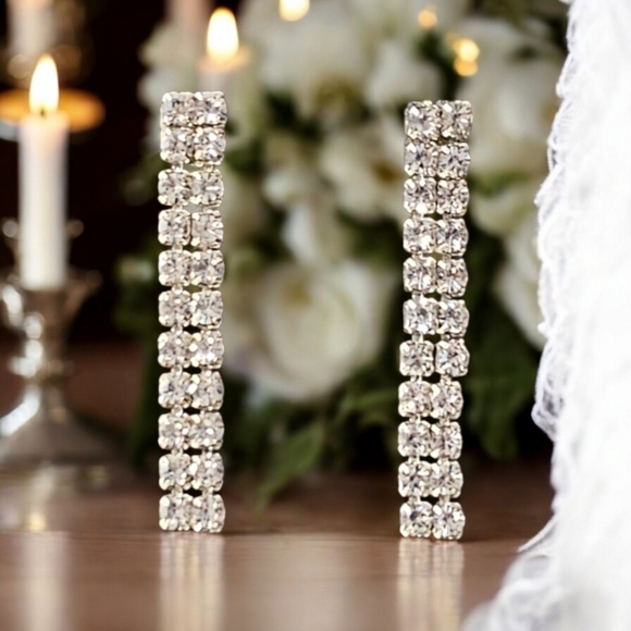 Rhinestone earrings, elegant drop style with Sterling Silver studs - Picture 1 of 6